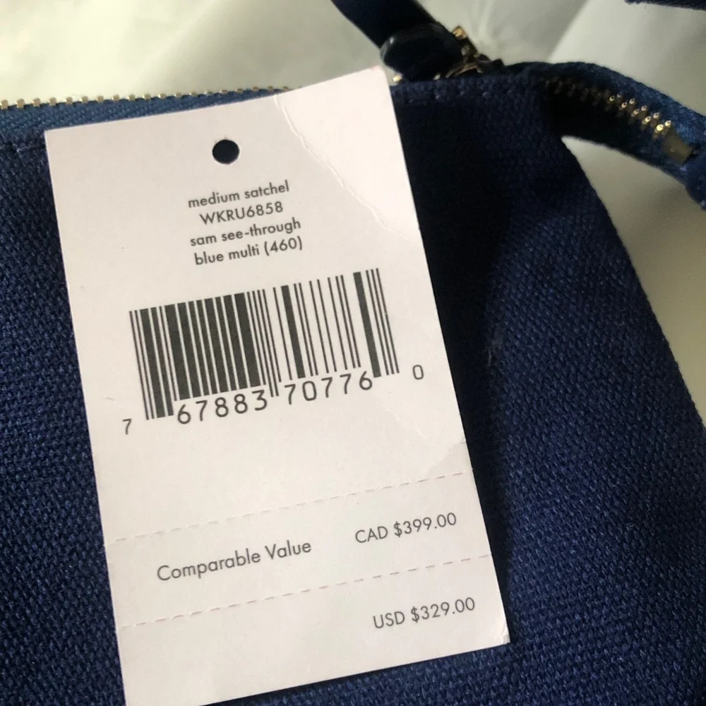 Kate Spade blue multi color see through satchel with adjustable crossbody NWT